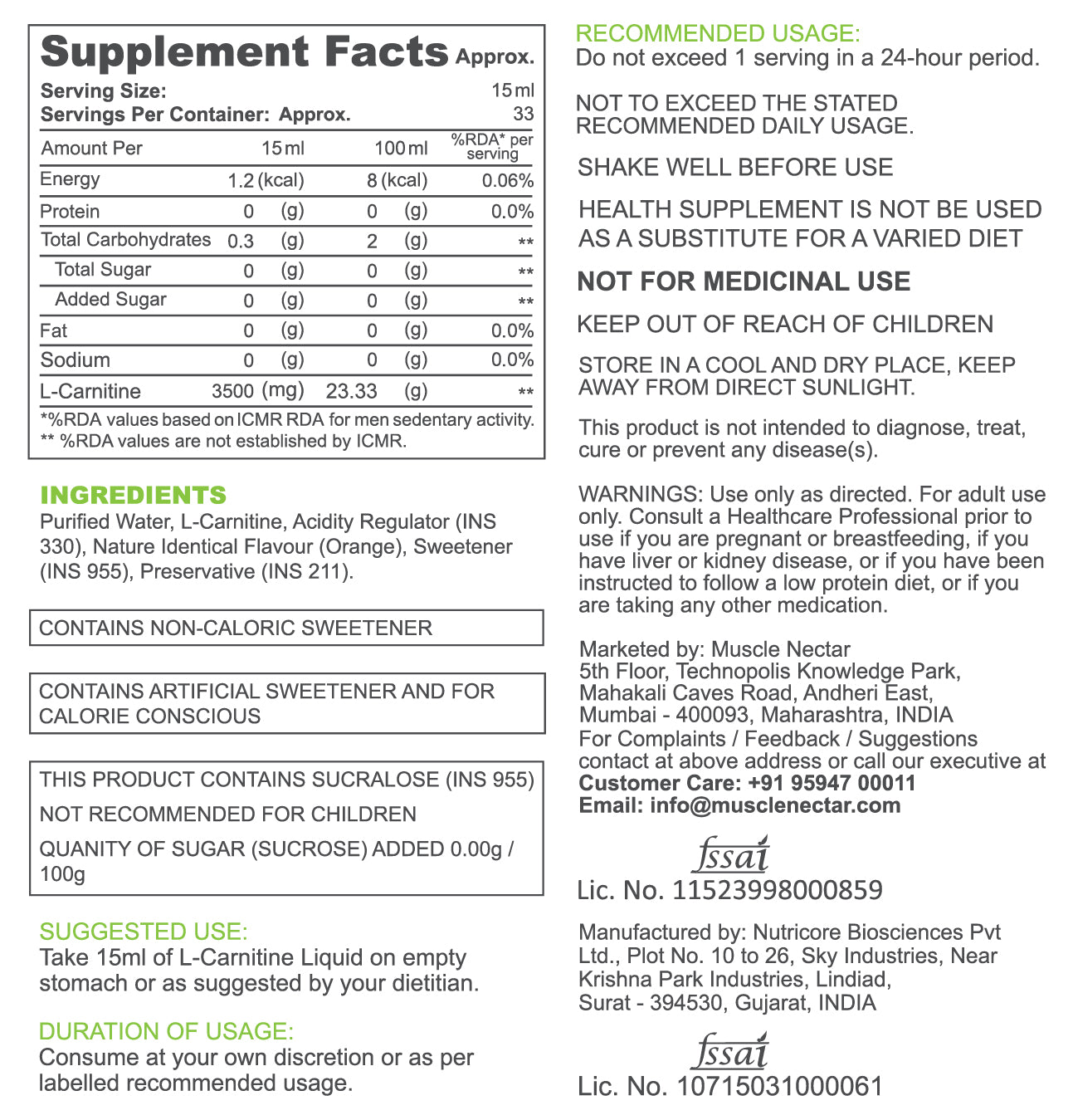 L-Carnitine Liquid 3500mg Per Serving