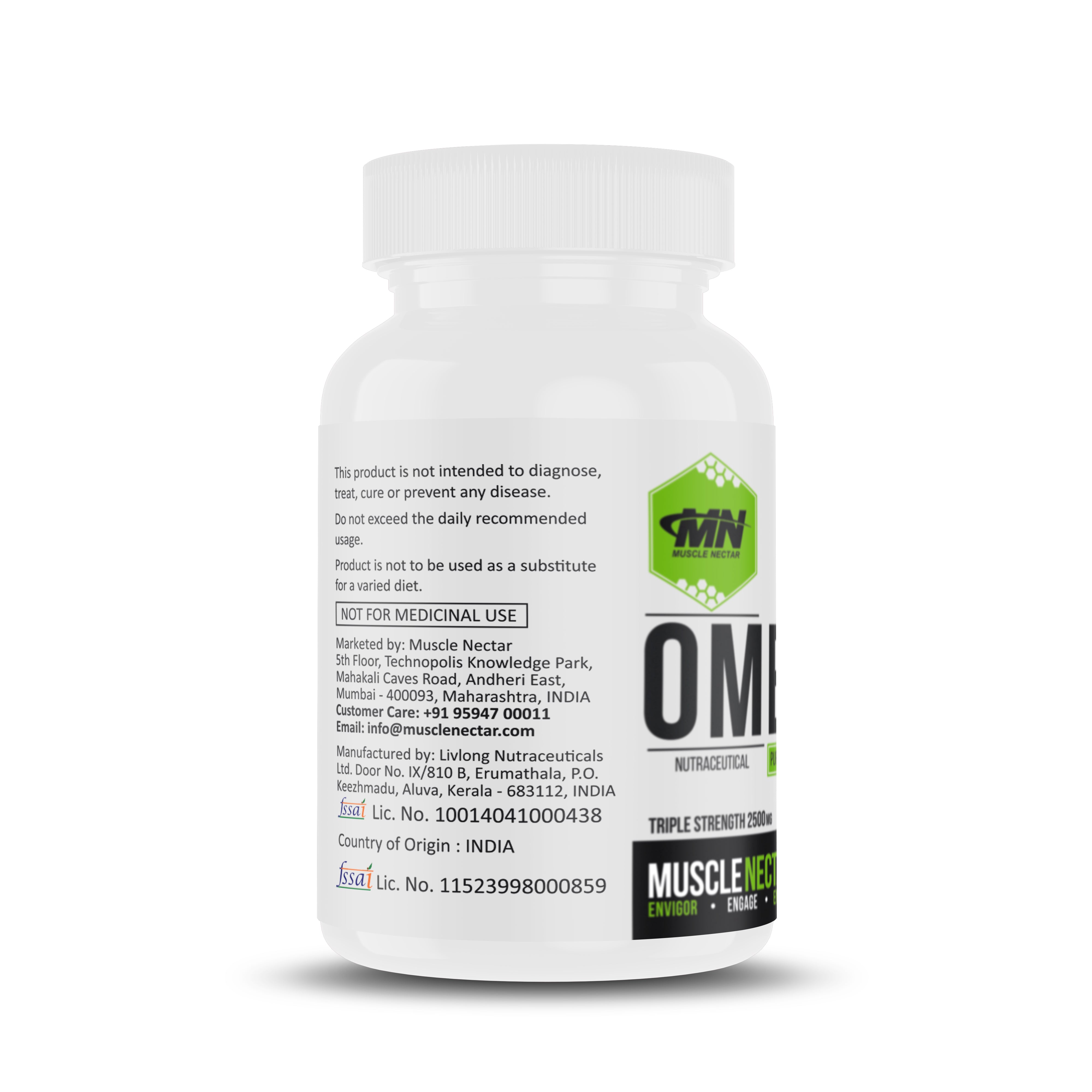 Triple Strength Purified Omega 3 Fish Oil 2500mg, Triglyceride (TG) Form