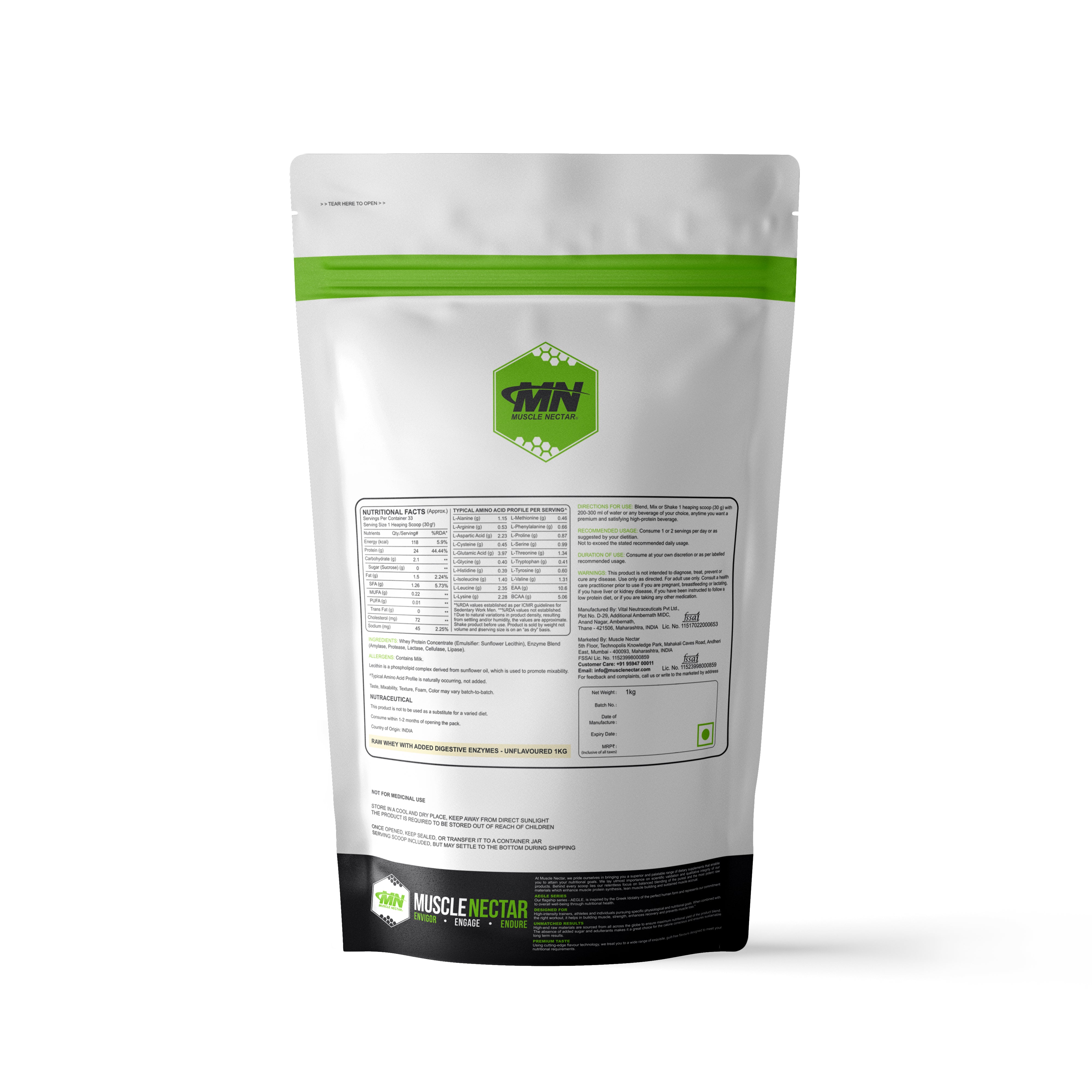 Raw Whey Protein Concentrate with Digestive Enzymes, Unflavoured