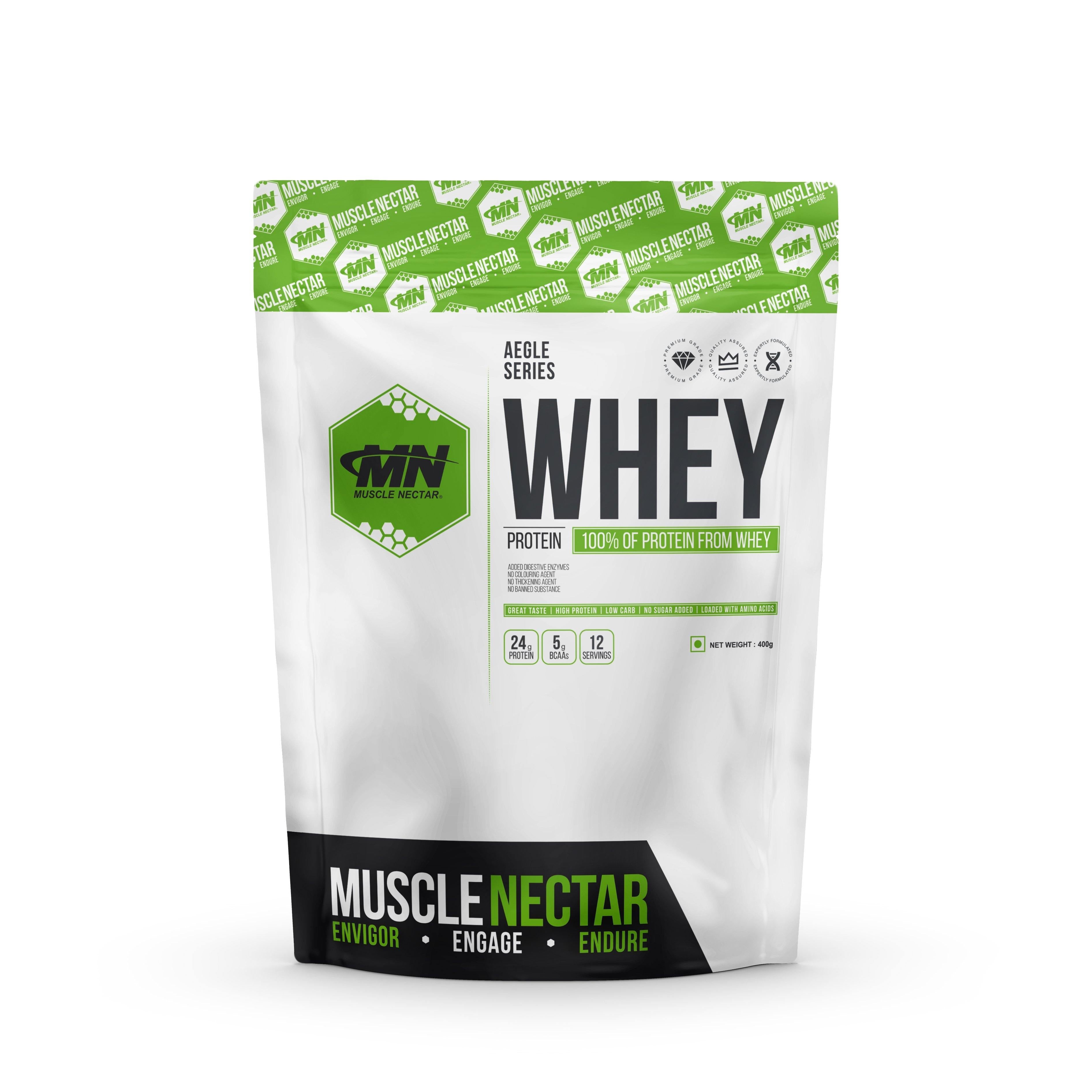 100% Whey Protein Powder (Blend of Concentrate & Isolate) with Digestive Enzymes, 400g (Trial Pack)