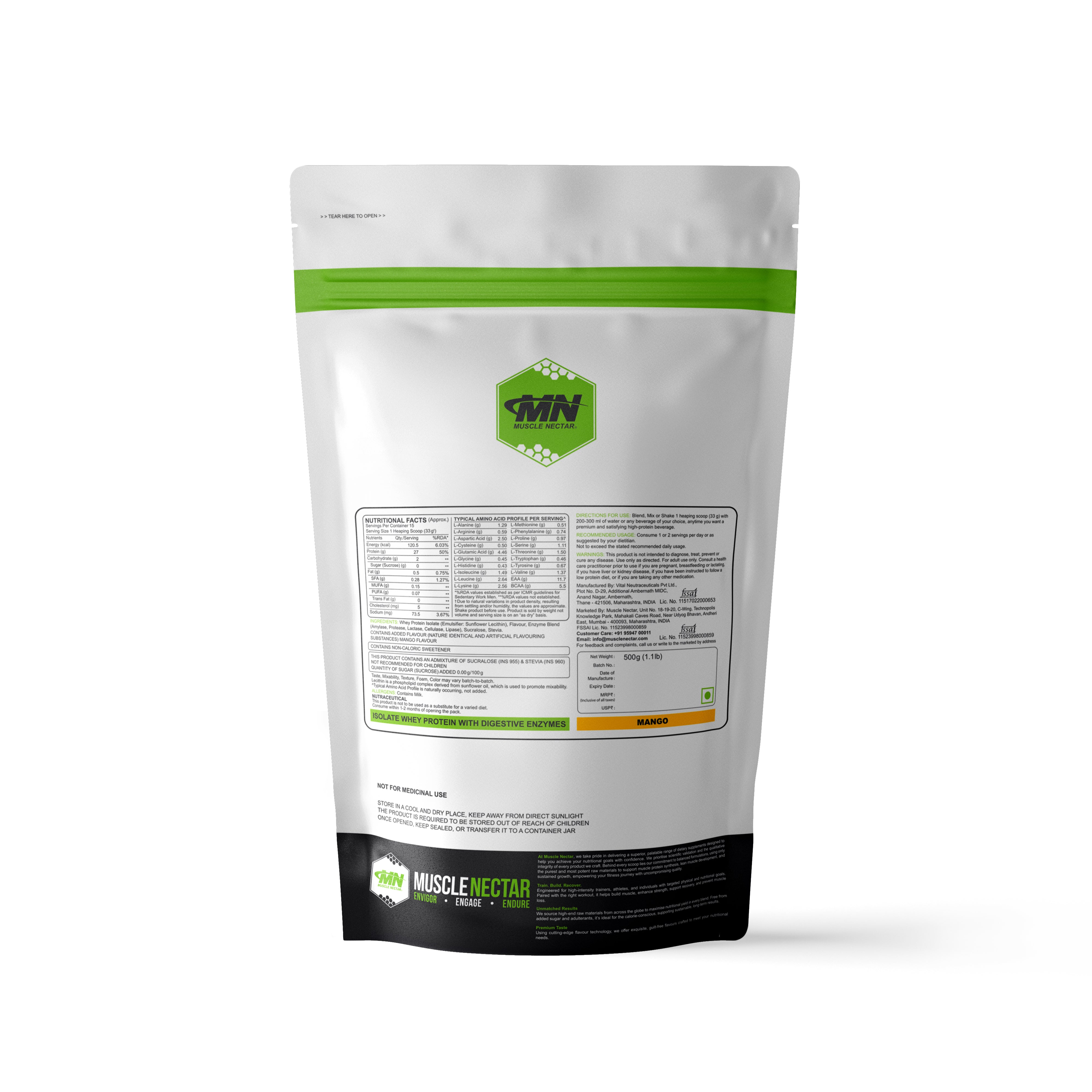 Muscle Nectar Whey Isolate - 27g Protein with Enzymes