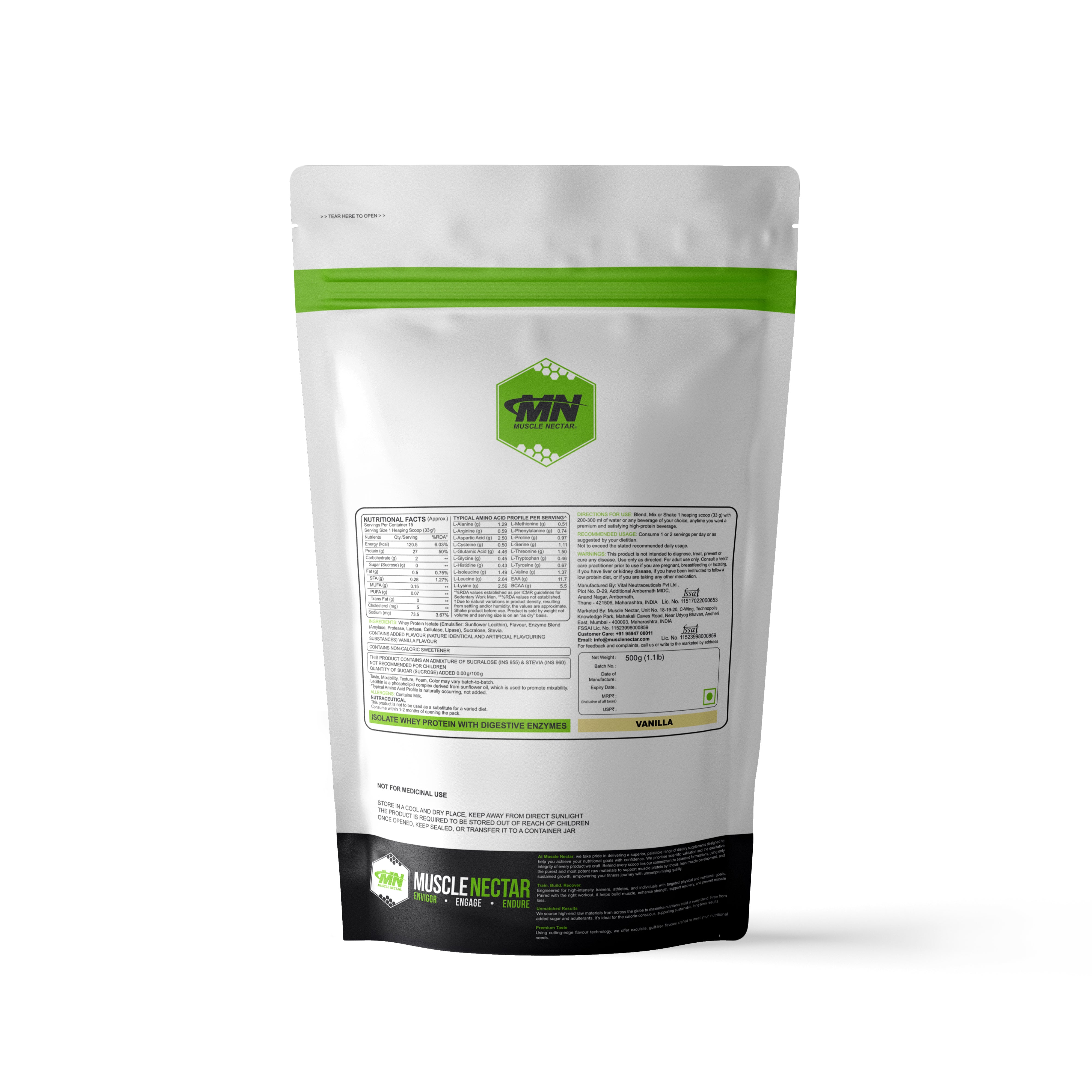 Muscle Nectar Whey Isolate - 27g Protein with Enzymes