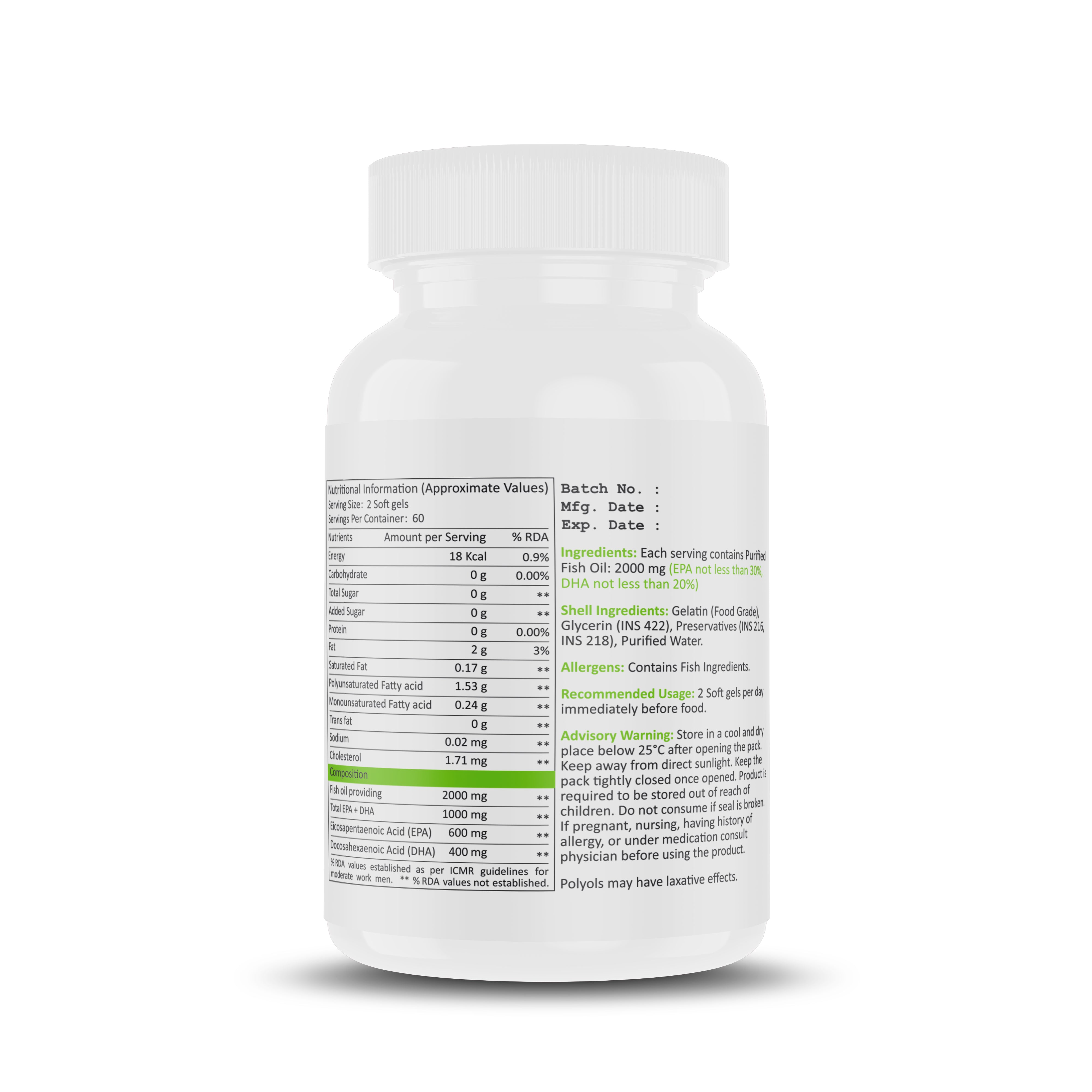 Double Strength Purified Omega 3 Fish Oil