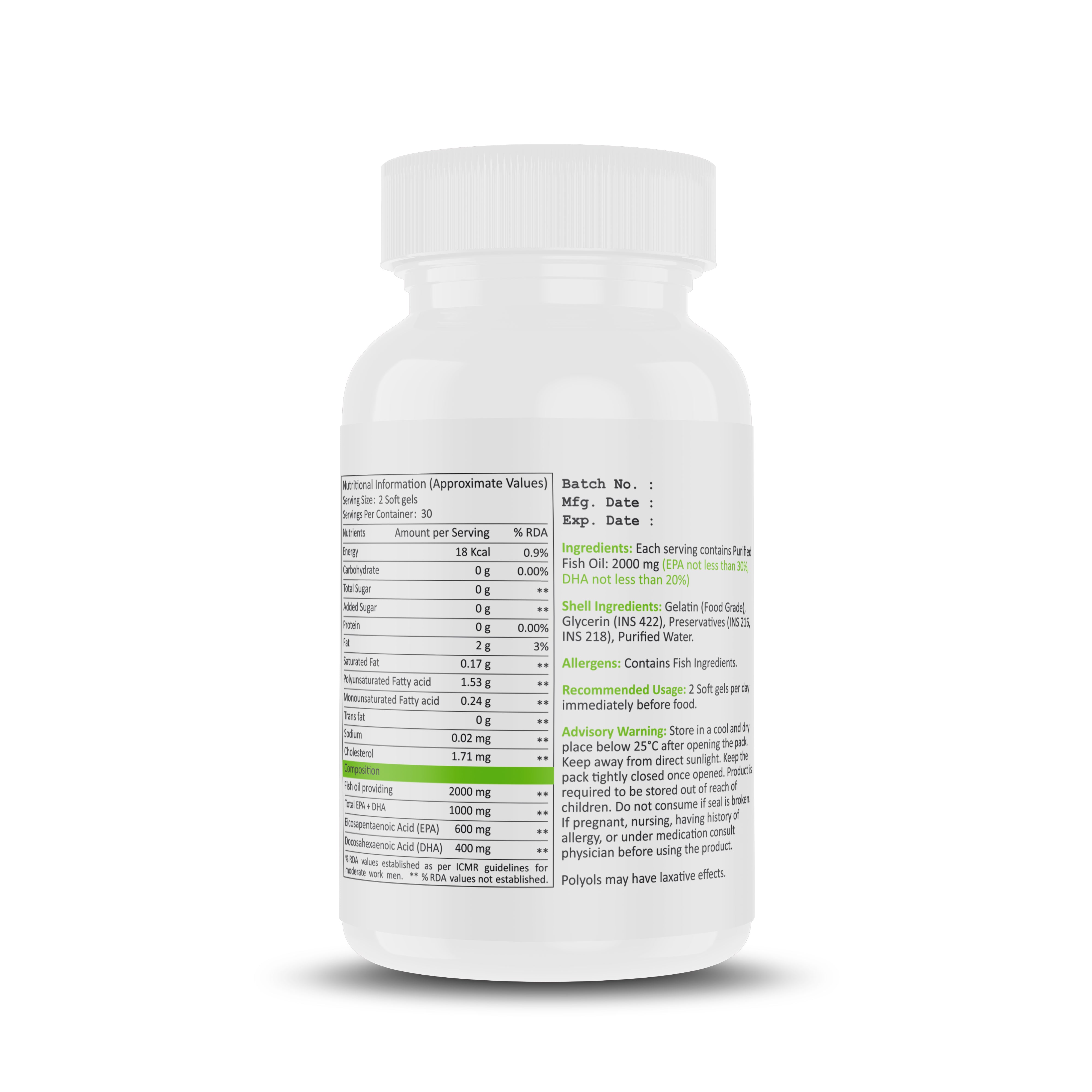 Double Strength Purified Omega 3 Fish Oil