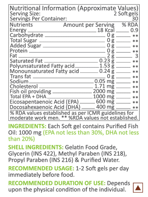 Double Strength Purified Omega 3 Fish Oil 2000mg, 1000mg EPA/DHA