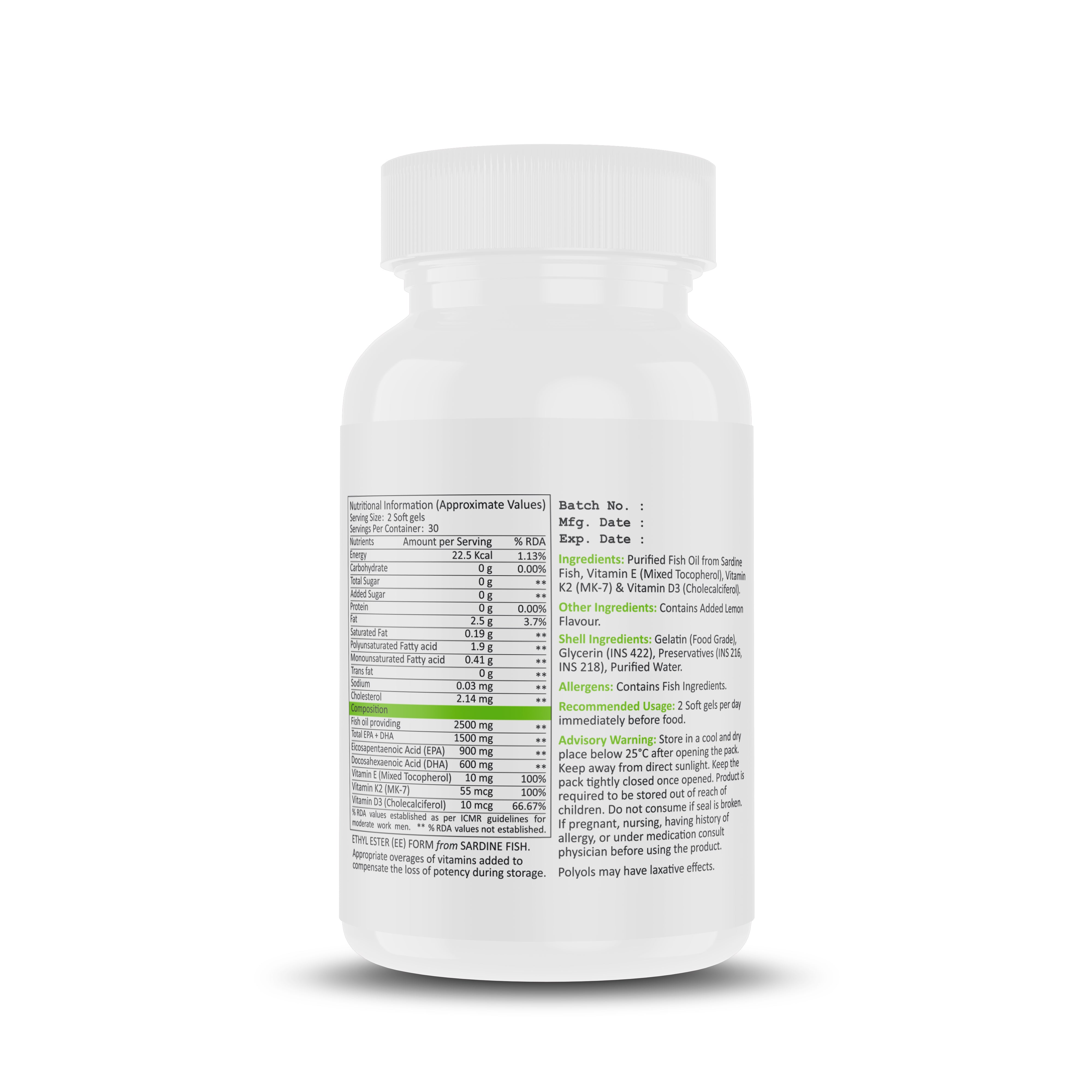 Triple Strength Purified Omega 3 Fish Oil 2500mg - 1500mg EPA/DHA